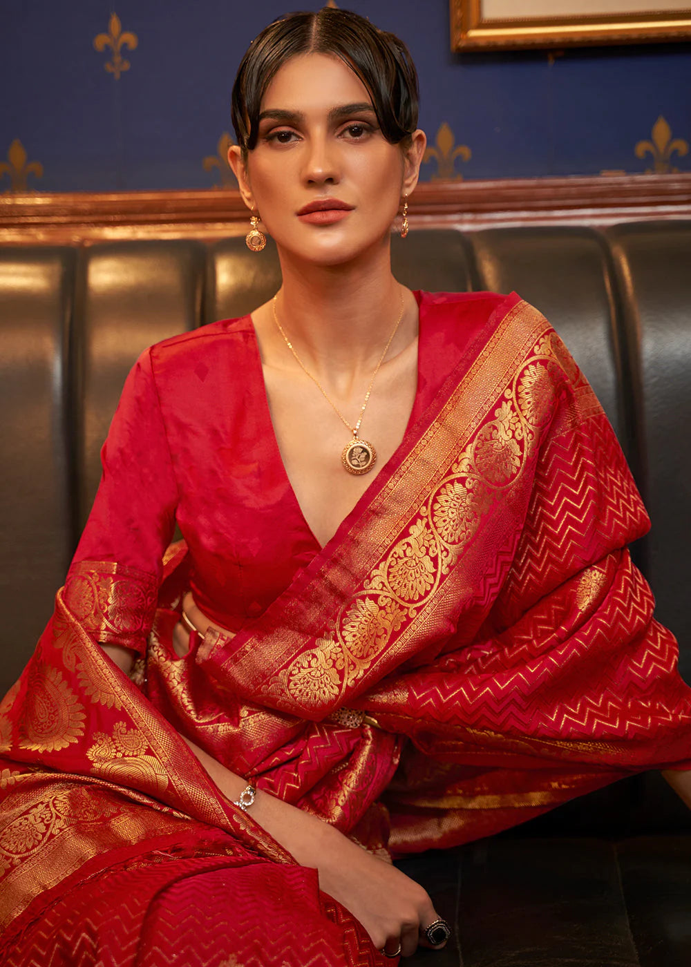 RUBY RED DESIGNER WOVEN SATIN SILK SAREE