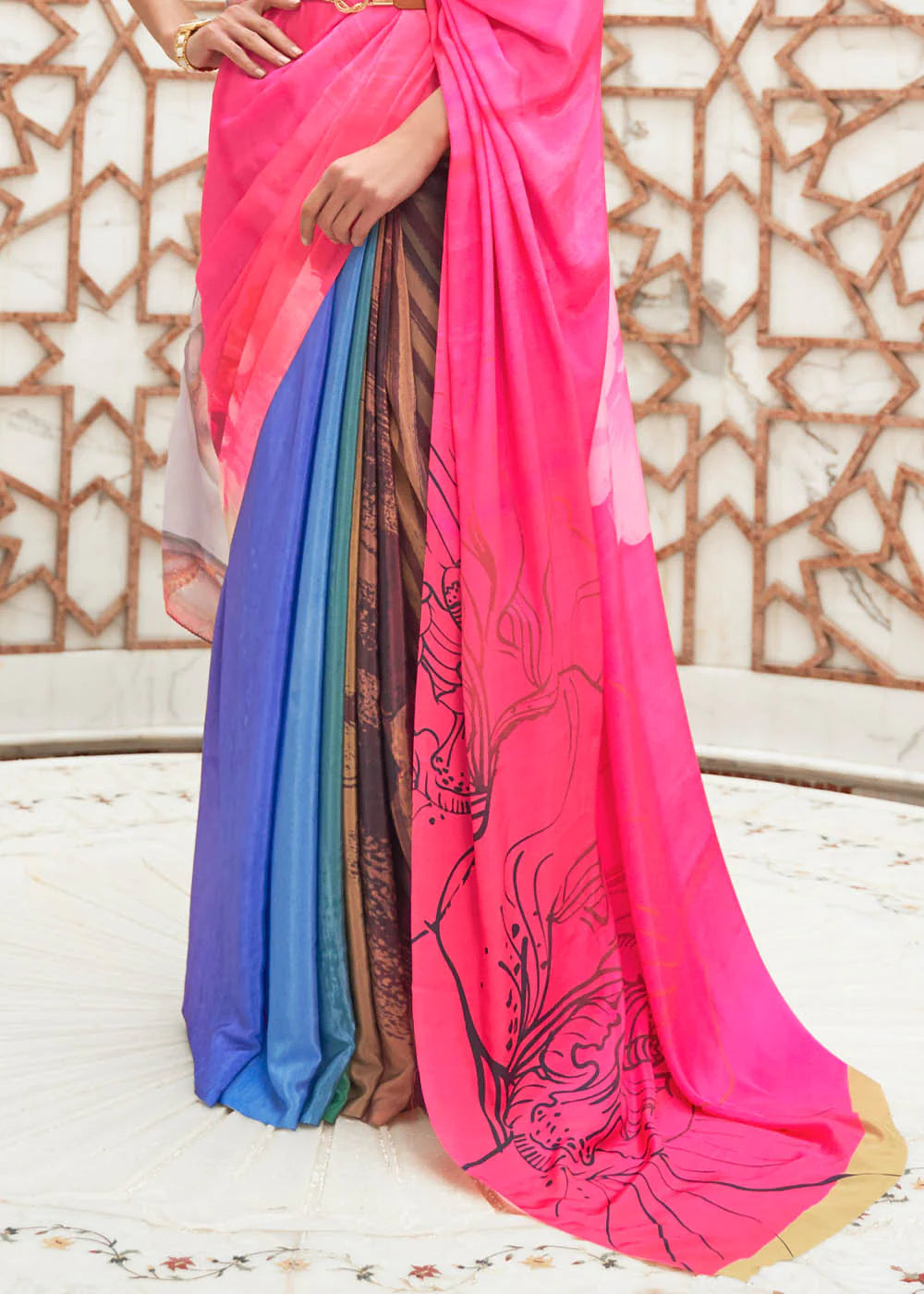 ROUGE PINK DIGITAL  PRINTED CREPE SATIN SILK SAREE