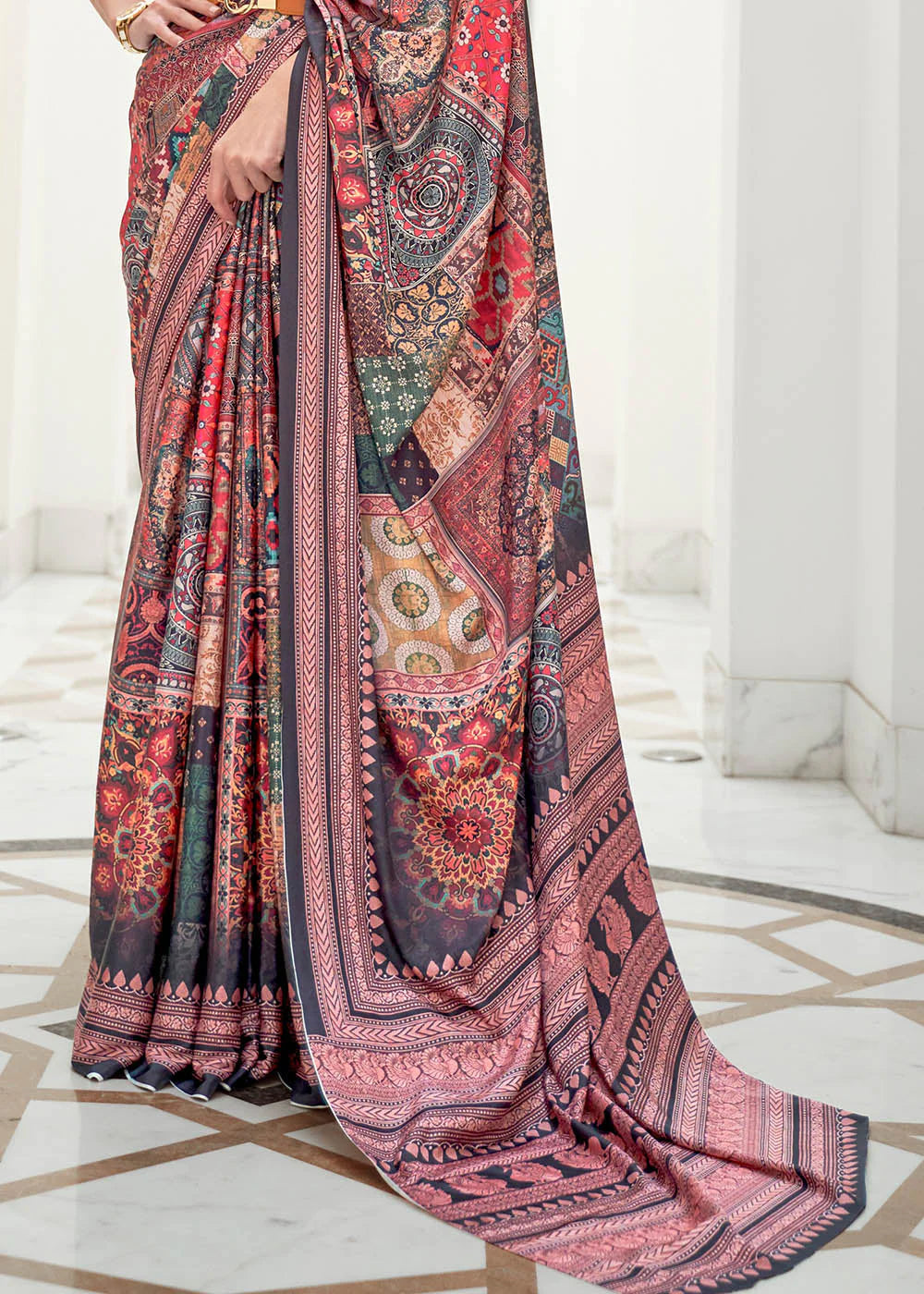 MULTY colour DIGITAL PRINTED CREPE SATIN SILK SAREE