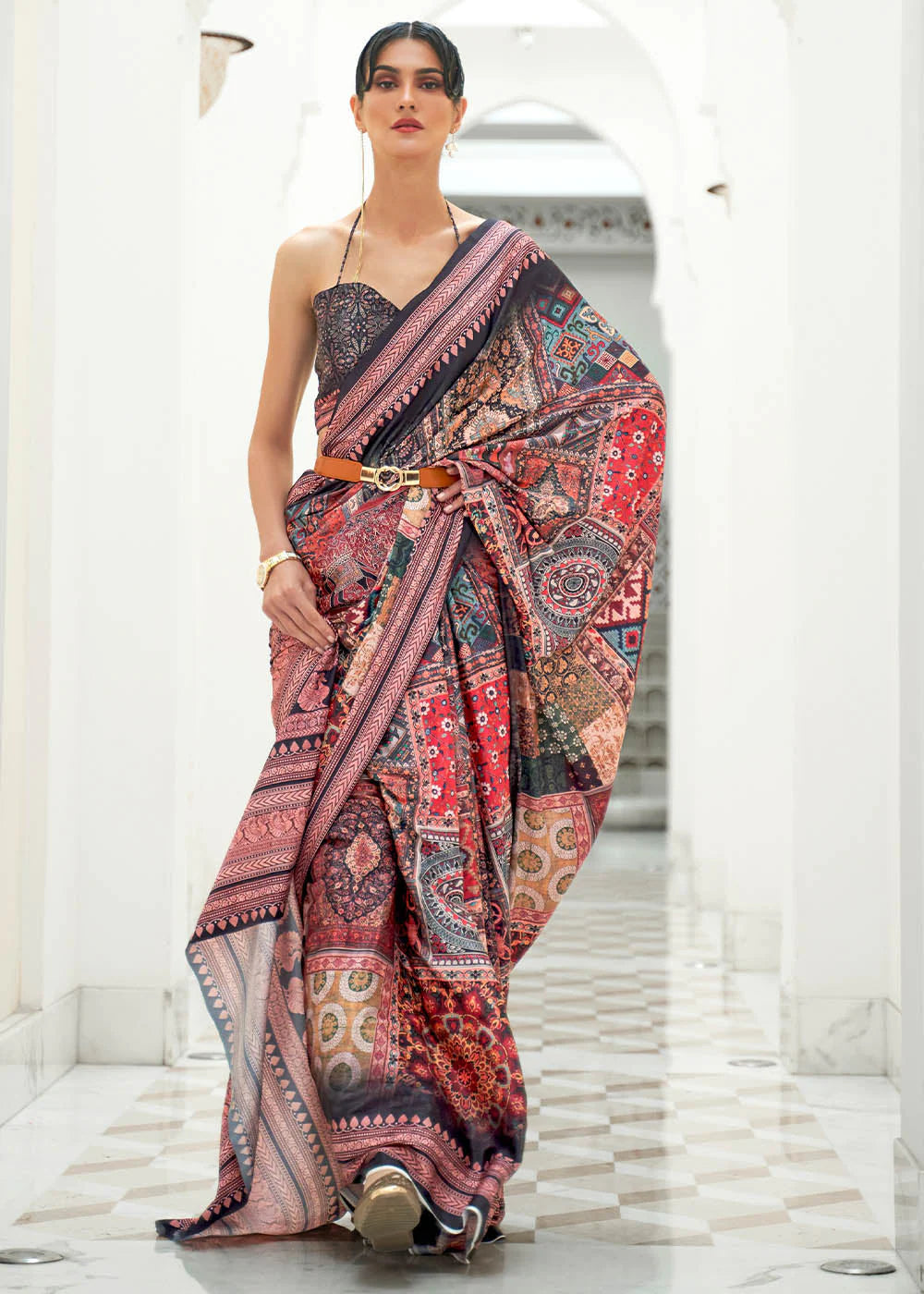 MULTY colour DIGITAL PRINTED CREPE SATIN SILK SAREE