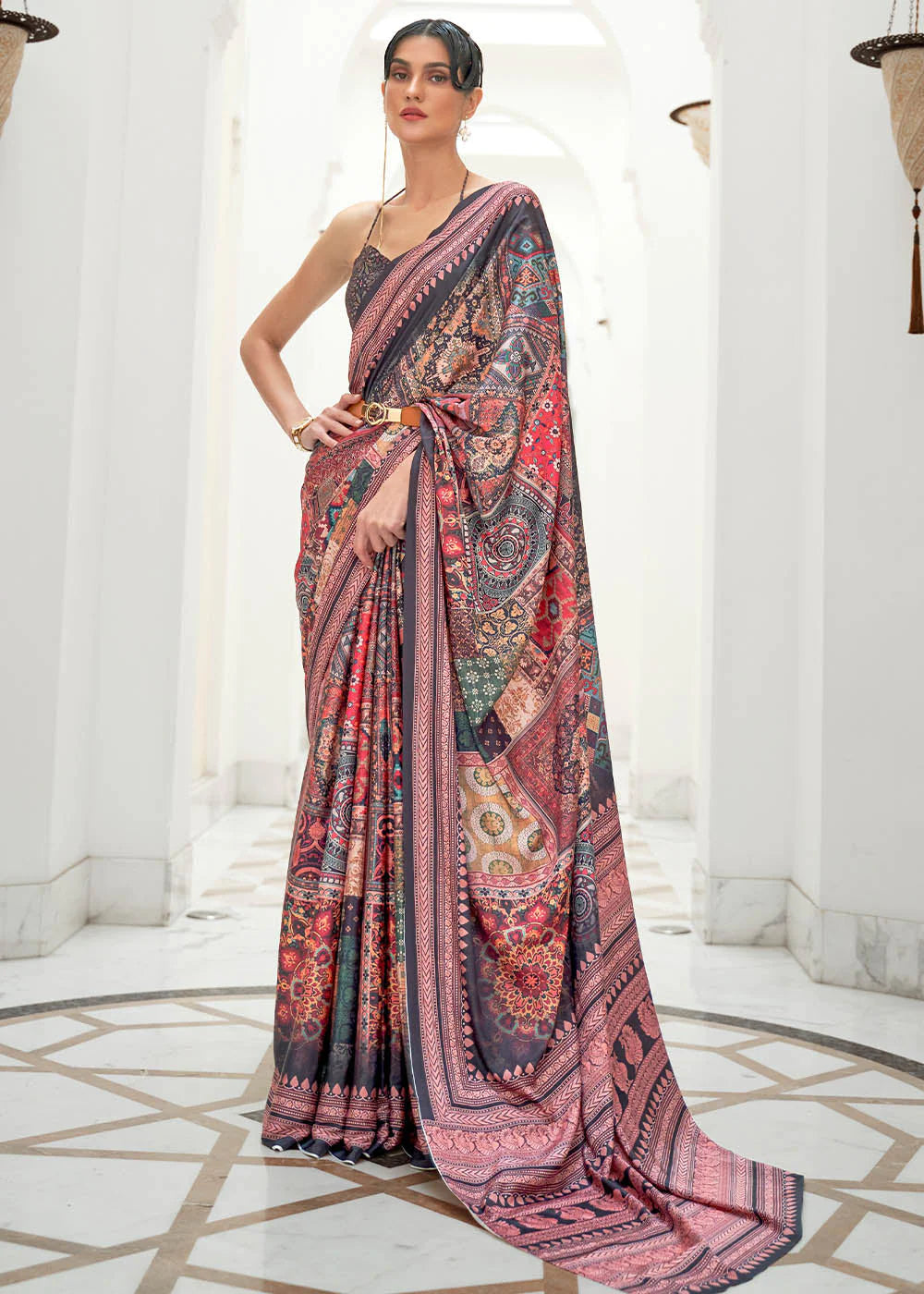 MULTY colour DIGITAL PRINTED CREPE SATIN SILK SAREE