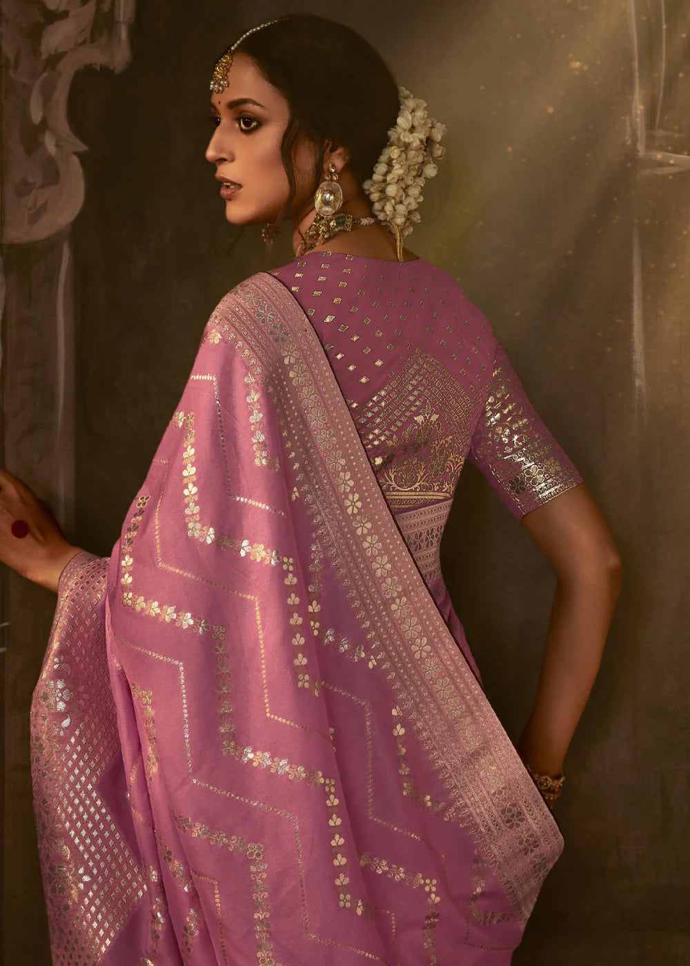 SHADES OF PINK Pure Soft Dola Silk Banarasi Saree Weaving work With Designer Blouse