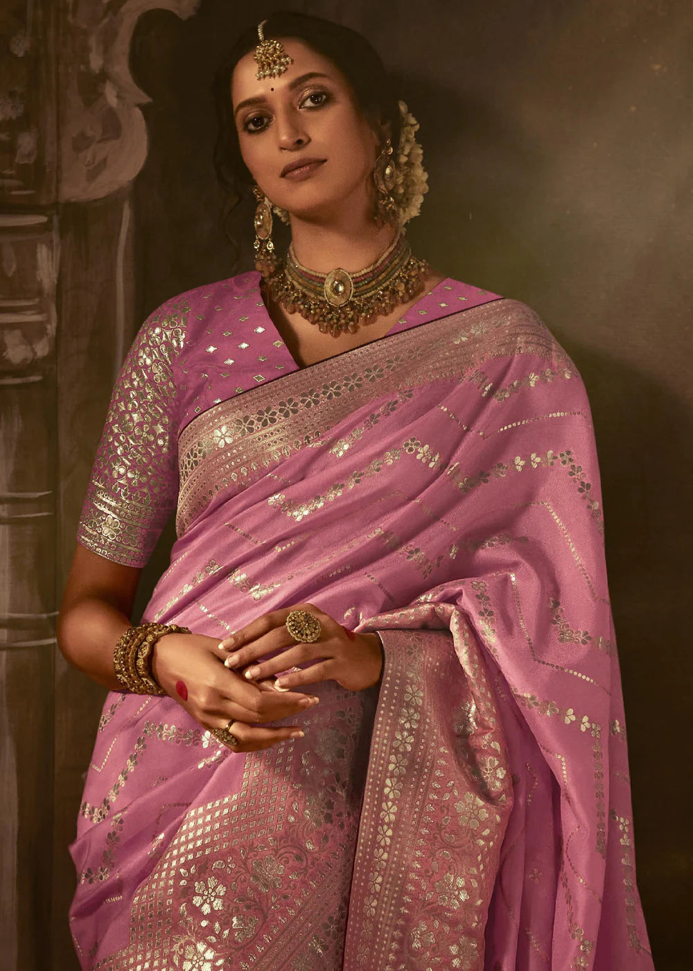 SHADES OF PINK Pure Soft Dola Silk Banarasi Saree Weaving work With Designer Blouse