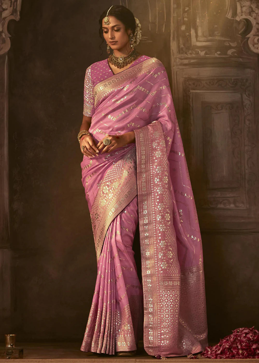 SHADES OF PINK Pure Soft Dola Silk Banarasi Saree Weaving work With Designer Blouse