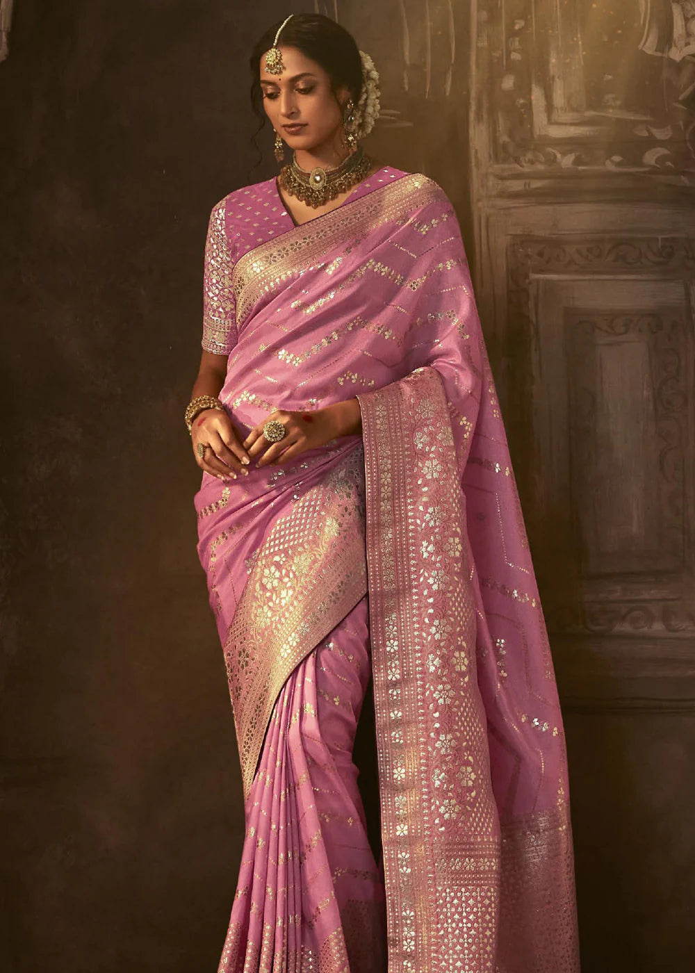 SHADES OF PINK Pure Soft Dola Silk Banarasi Saree Weaving work With Designer Blouse