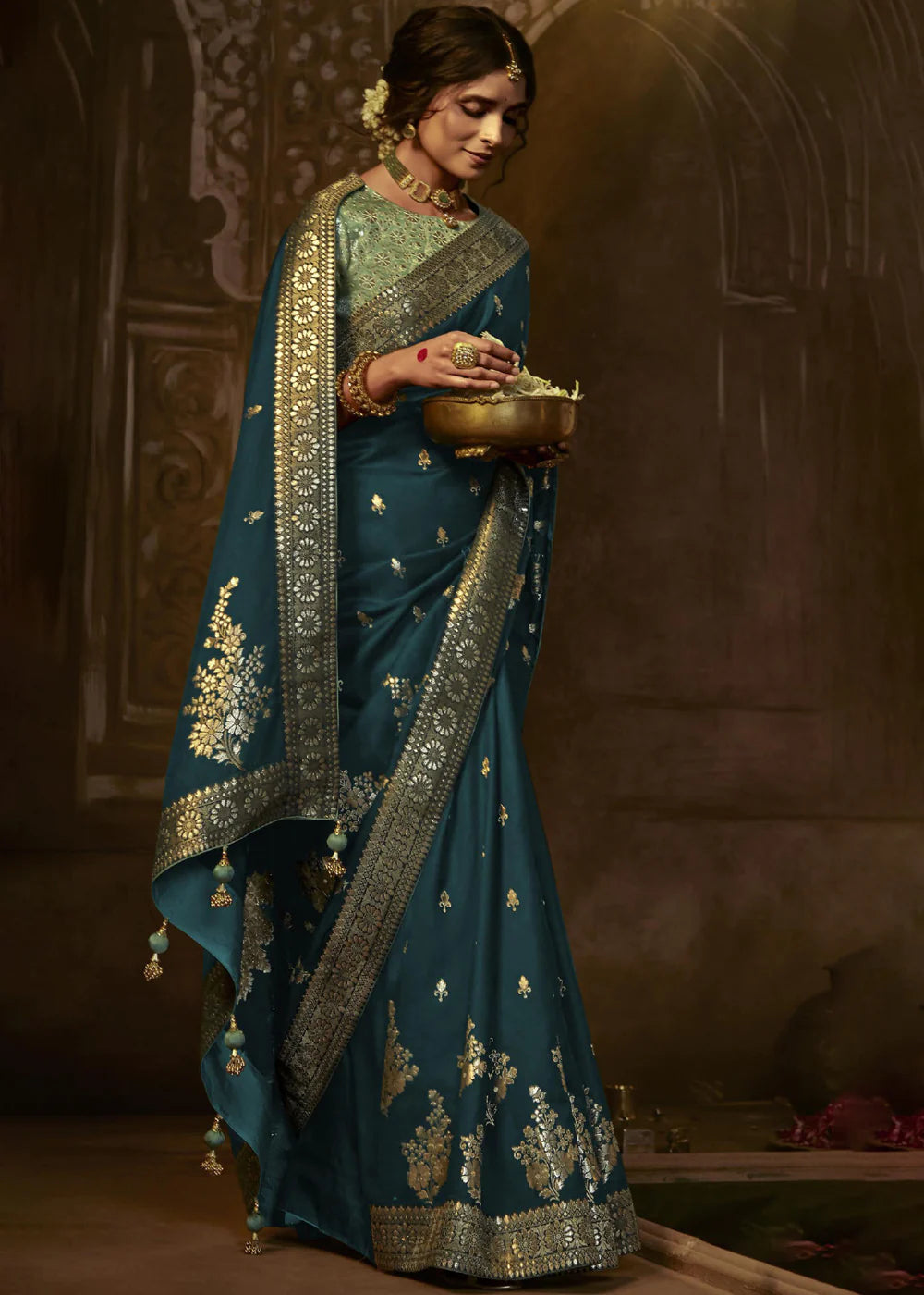 Admiral Blue Pure Soft Dola Silk Banarasi Saree Weaving work With Designer Blouse