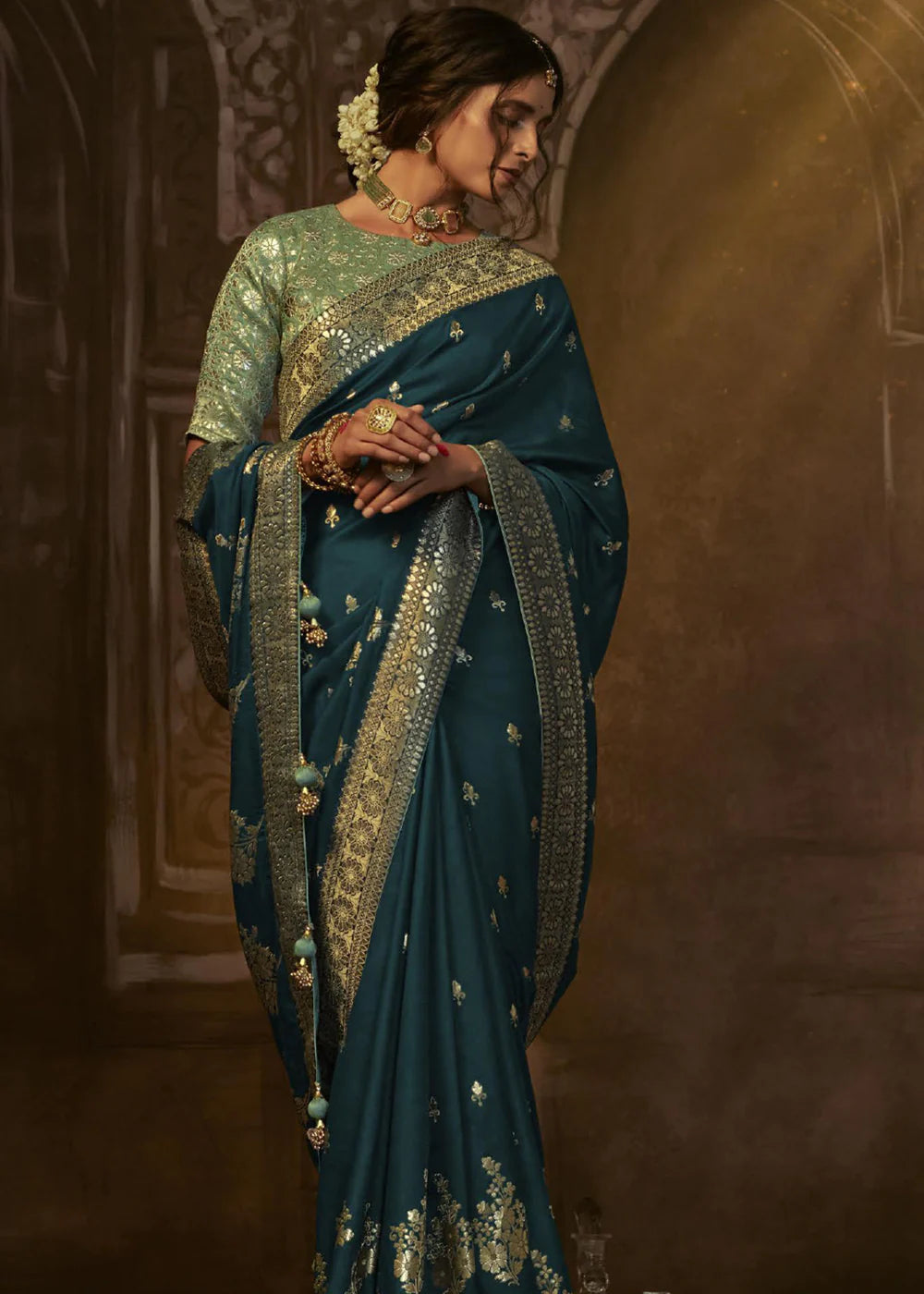 Admiral Blue Pure Soft Dola Silk Banarasi Saree Weaving work With Designer Blouse