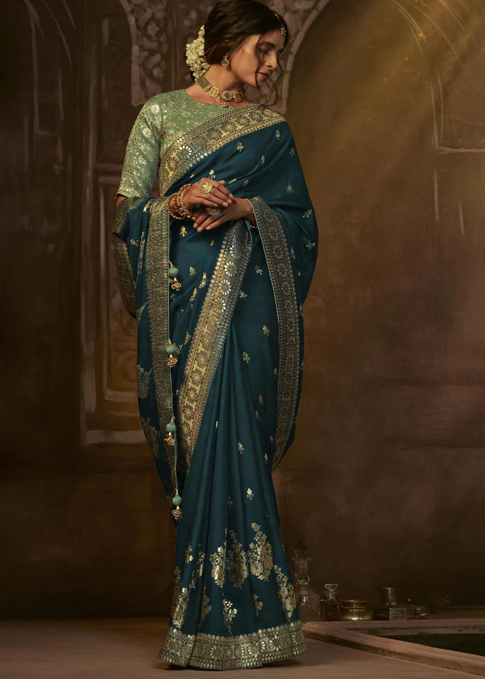 Admiral Blue Pure Soft Dola Silk Banarasi Saree Weaving work With Designer Blouse