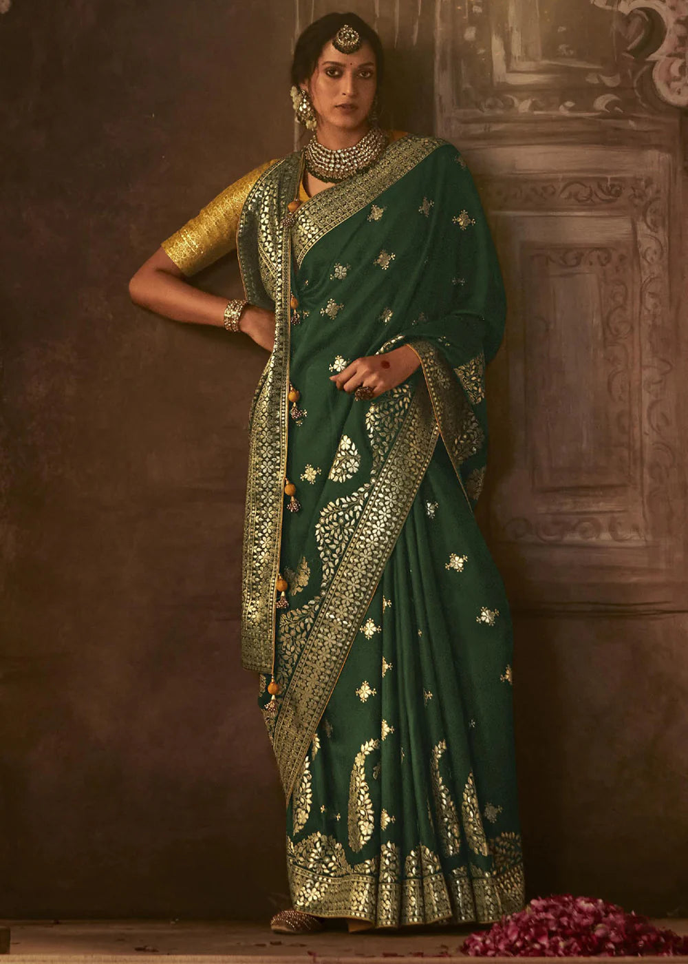 Bay Green Pure Soft Dola Silk Banarasi Saree Weaving work With Designer Blouse