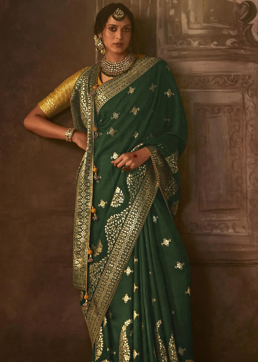 Bay Green Pure Soft Dola Silk Banarasi Saree Weaving work With Designer Blouse