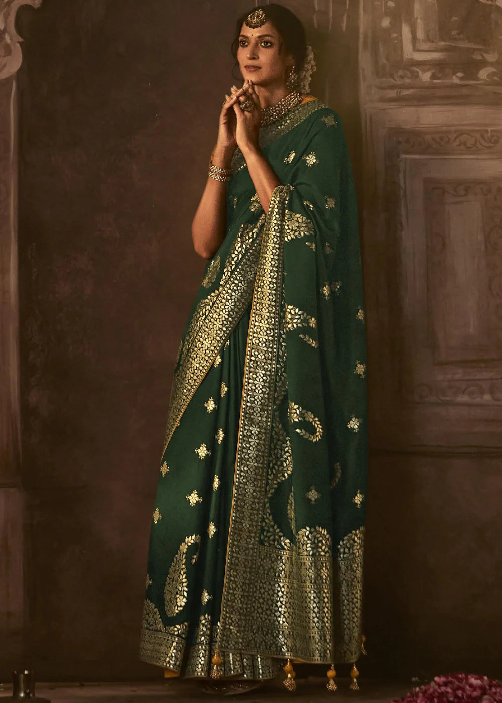 Bay Green Pure Soft Dola Silk Banarasi Saree Weaving work With Designer Blouse