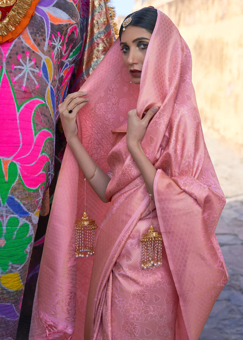 PINK BANARASI Woven Silk Saree
