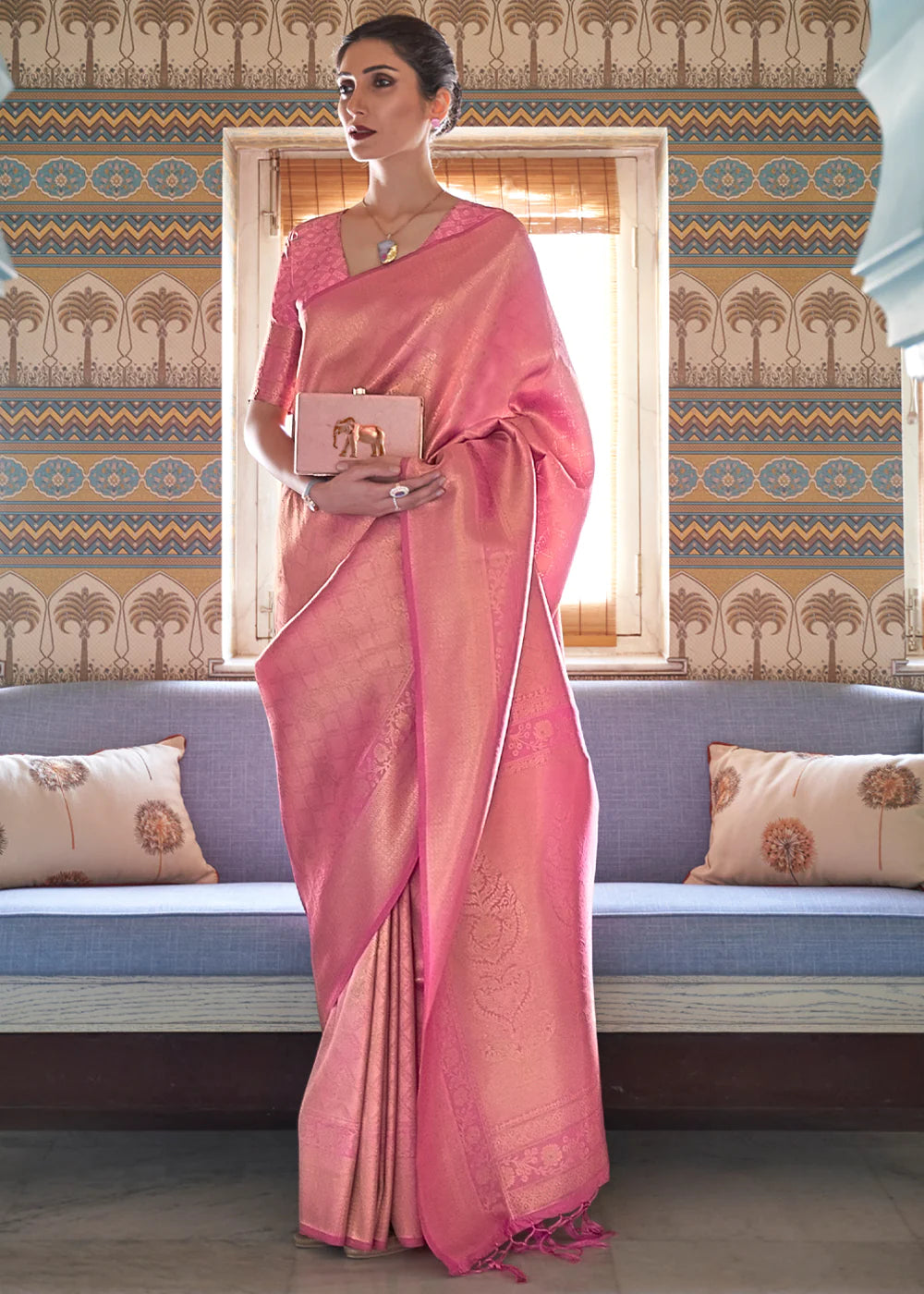 Rosy Splendor: Enchanting Dark Pink Kanjivaram Delight