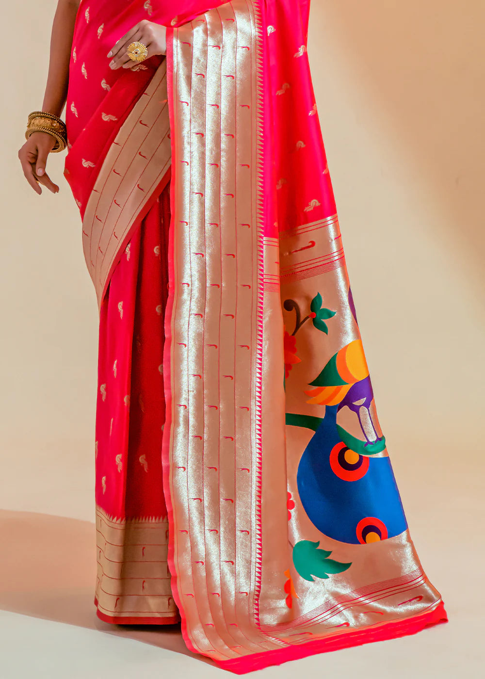 Hot Red WOWEN Paithani Silk Saree