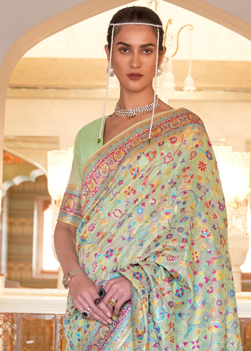 GREEN BANARASI JAMAWAR WOVEN SILK SAREE