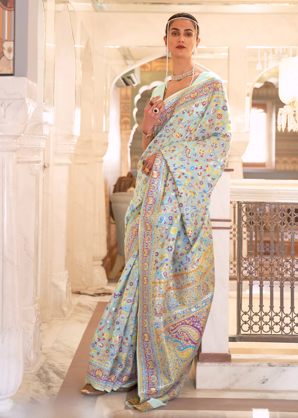 TRUE BLUE BANARASI JAMAWAR WOVEN SILK SAREE