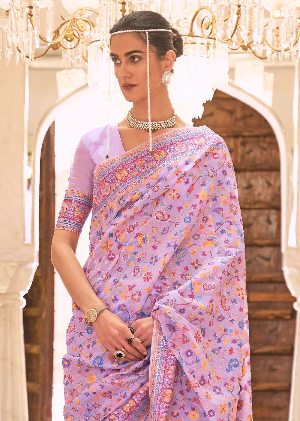 PASTEL LAVENDER BANARASI JAMAWAR WOVEN SILK SAREE