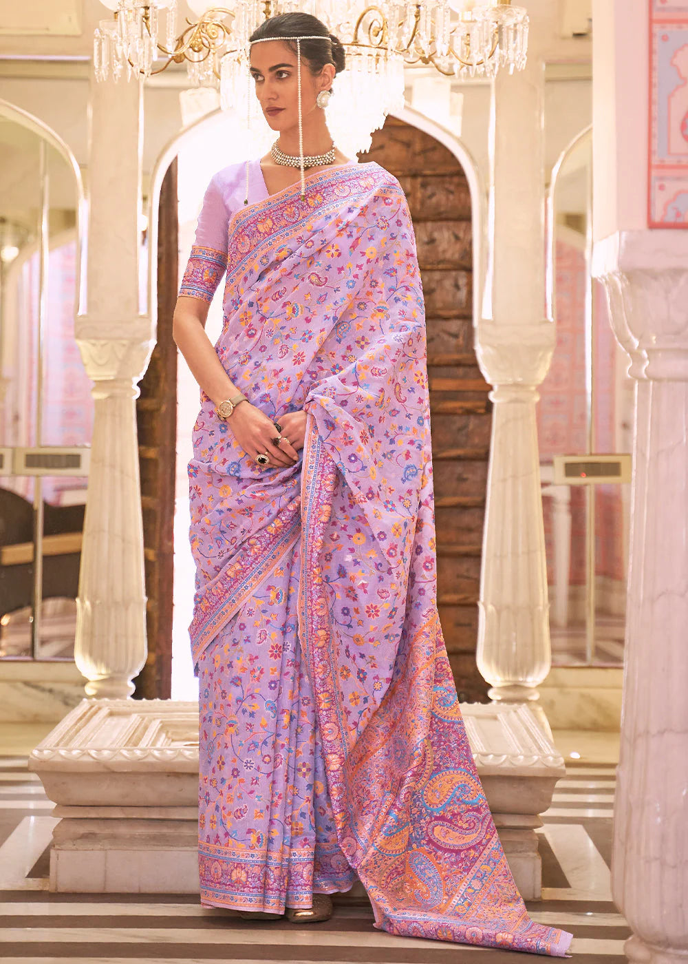 PASTEL LAVENDER BANARASI JAMAWAR WOVEN SILK SAREE