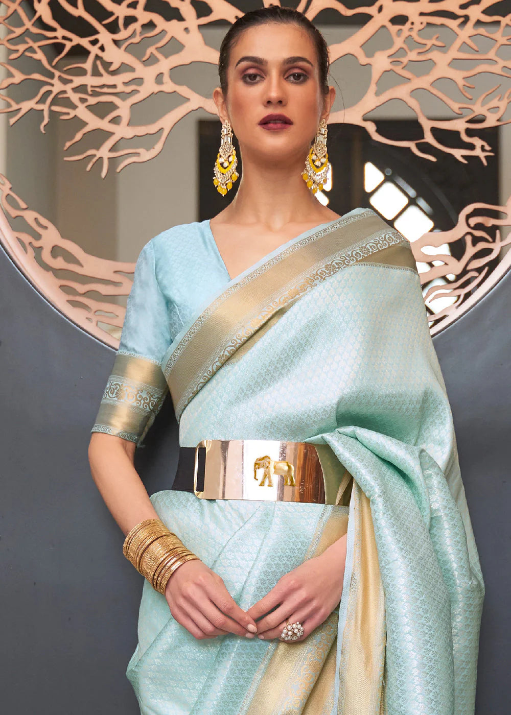 LIGHT BLUE WOVEN SOFT SILK SAREE