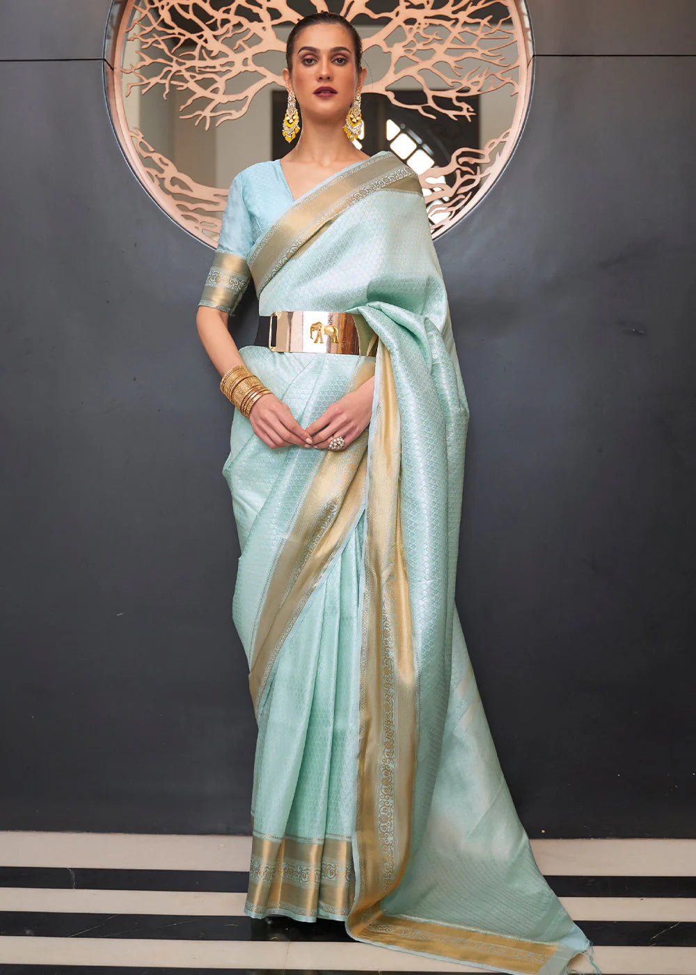 LIGHT BLUE WOVEN SOFT SILK SAREE