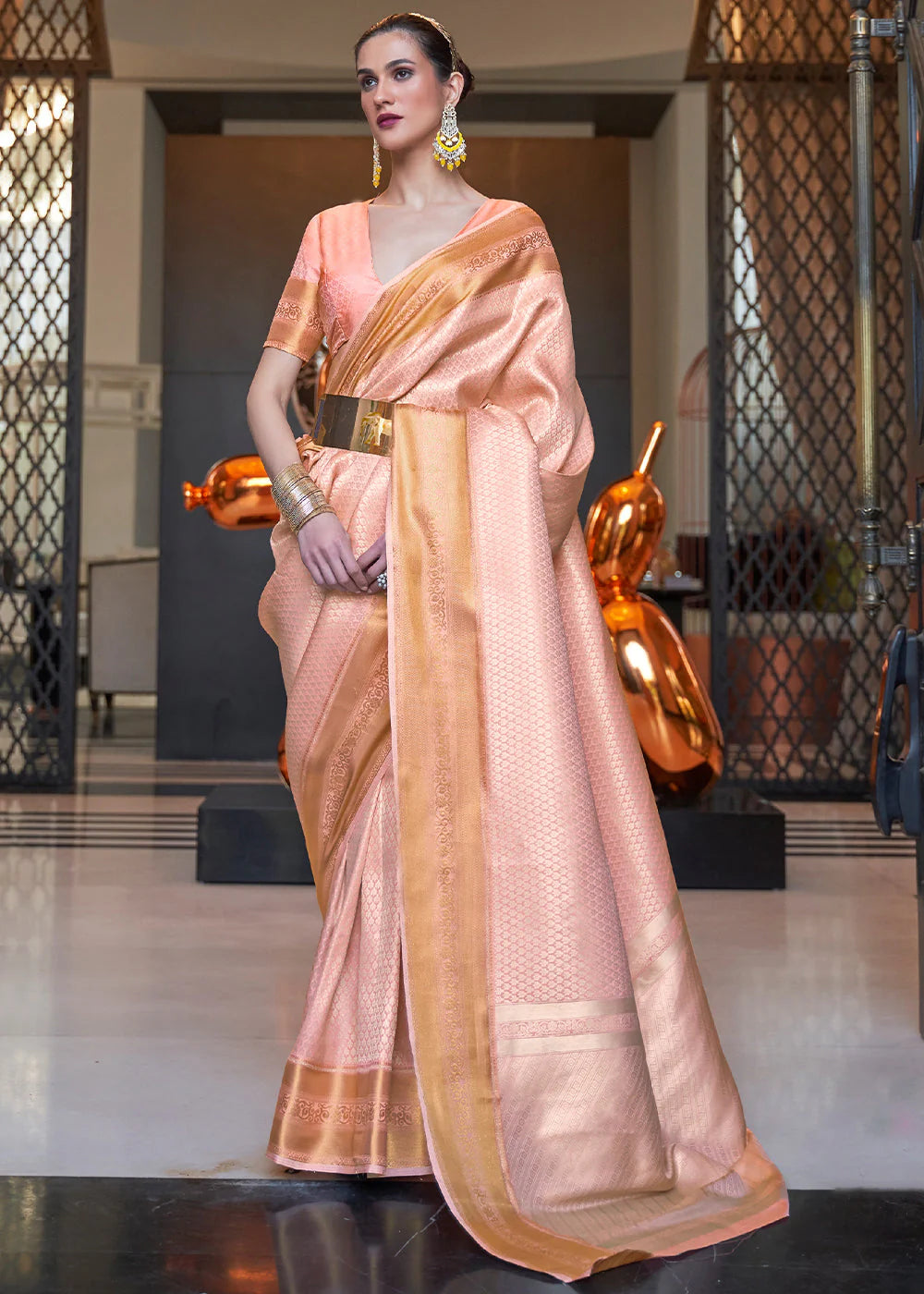 PEACH WOVEN SOFT SILK SAREE