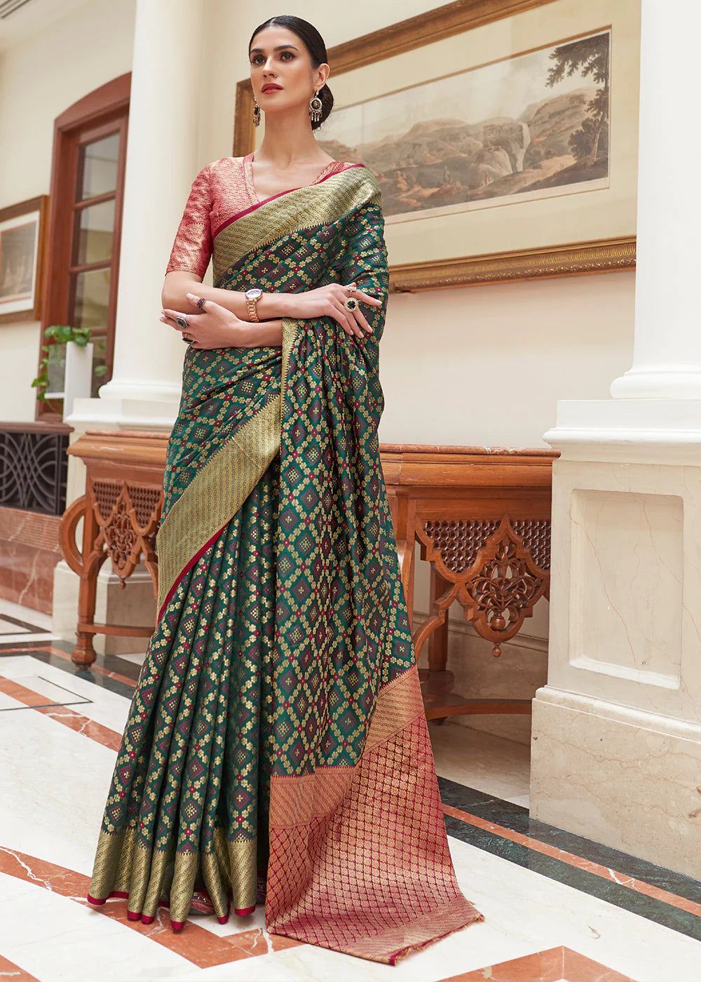 GREEN HANDLOOM PATOLA WEAVE SILK SAREE