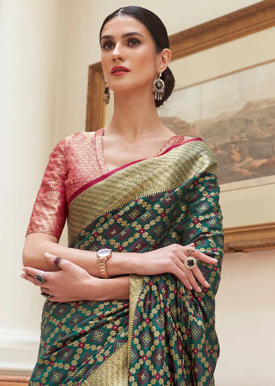 GREEN HANDLOOM PATOLA WEAVE SILK SAREE