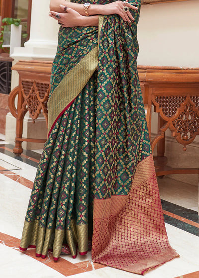 GREEN HANDLOOM PATOLA WEAVE SILK SAREE