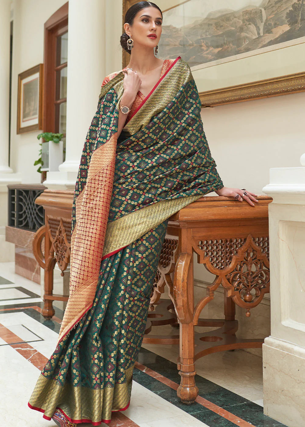 GREEN HANDLOOM PATOLA WEAVE SILK SAREE