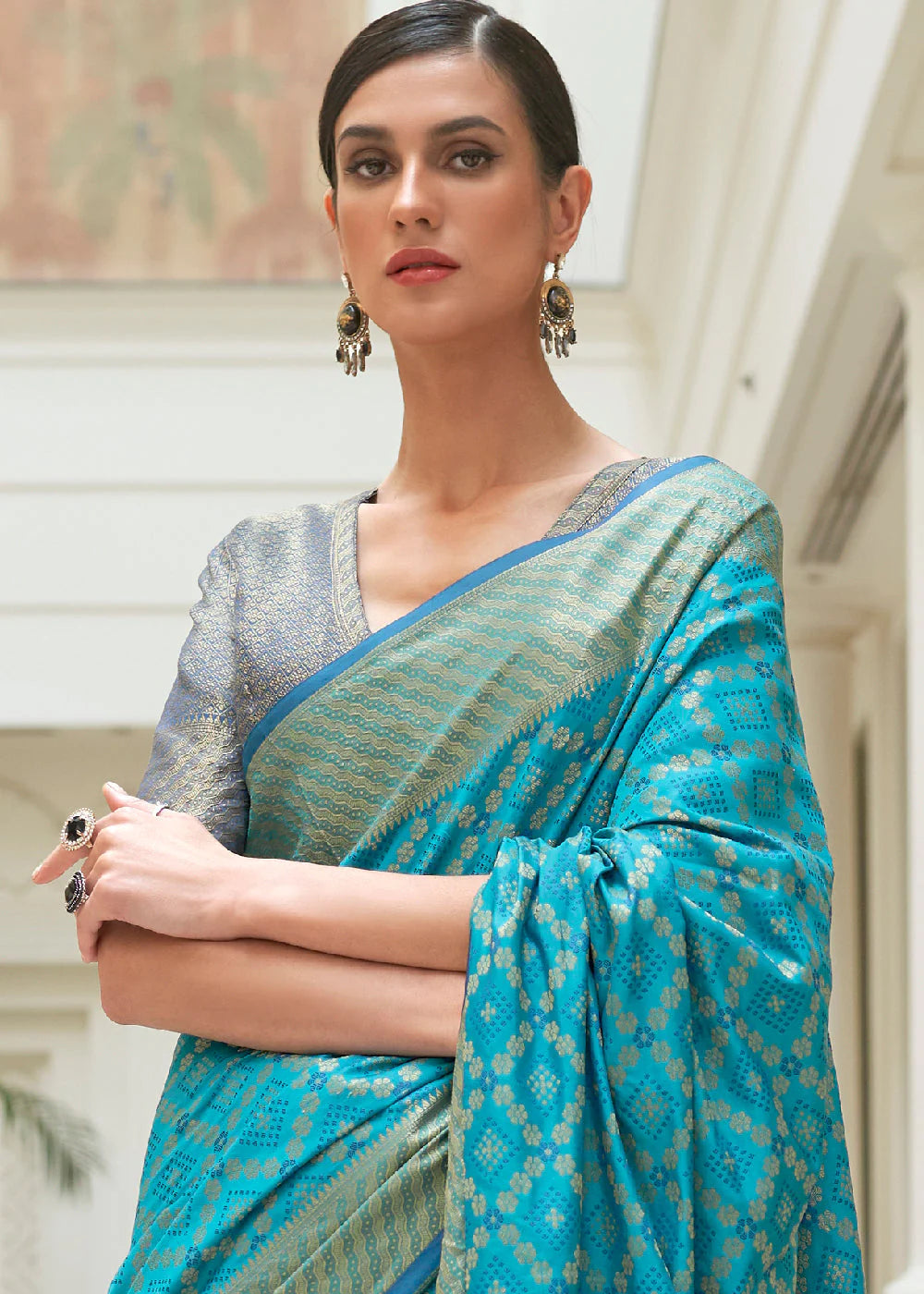 SKY BLUE HANDLOOM PATOLA WEAVE SILK SAREE