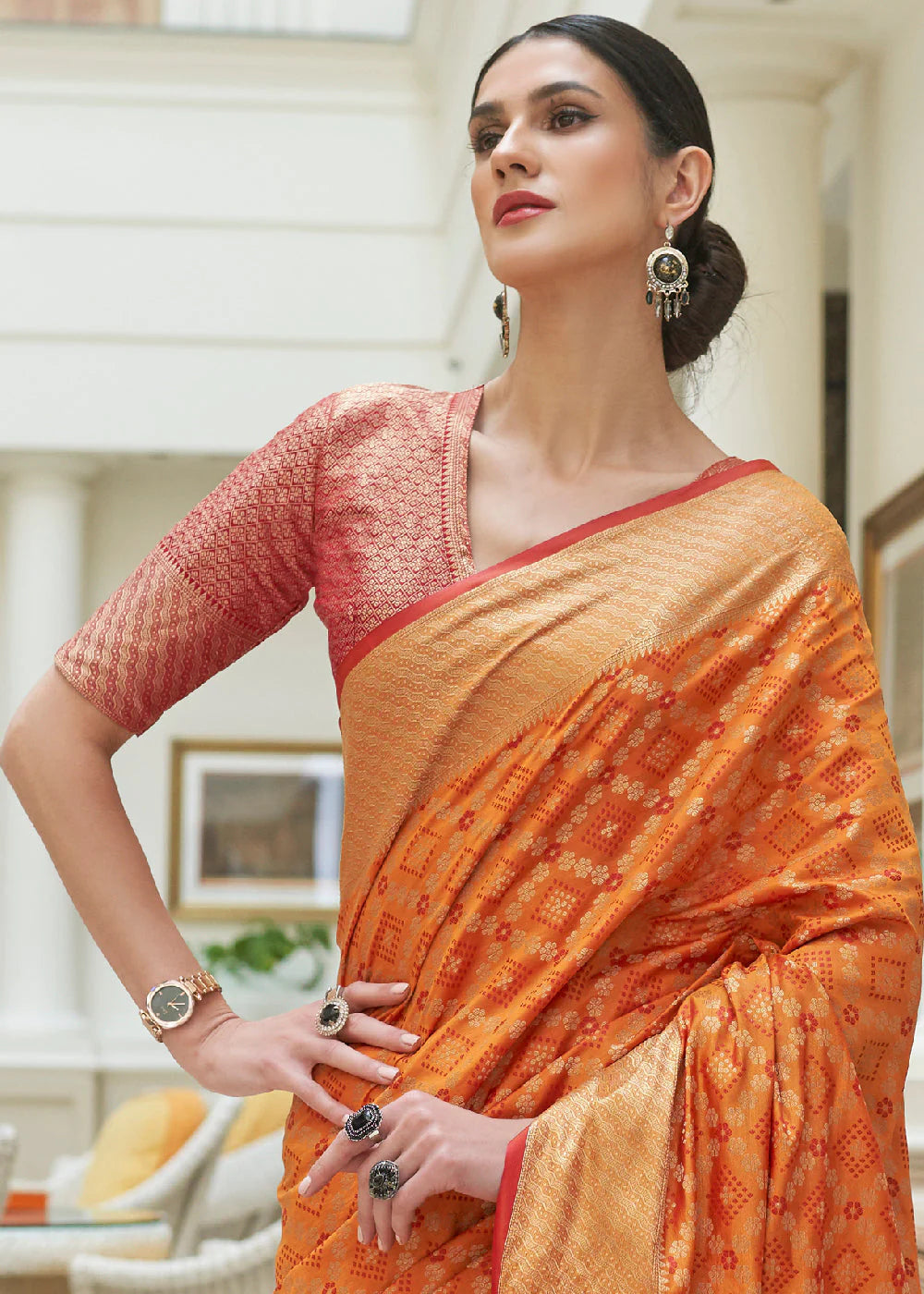 ORANGE HANDLOOM PATOLA WEAVE SILK SAREE