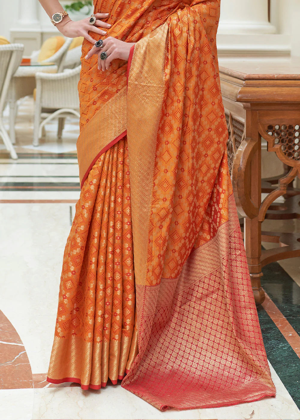 ORANGE HANDLOOM PATOLA WEAVE SILK SAREE