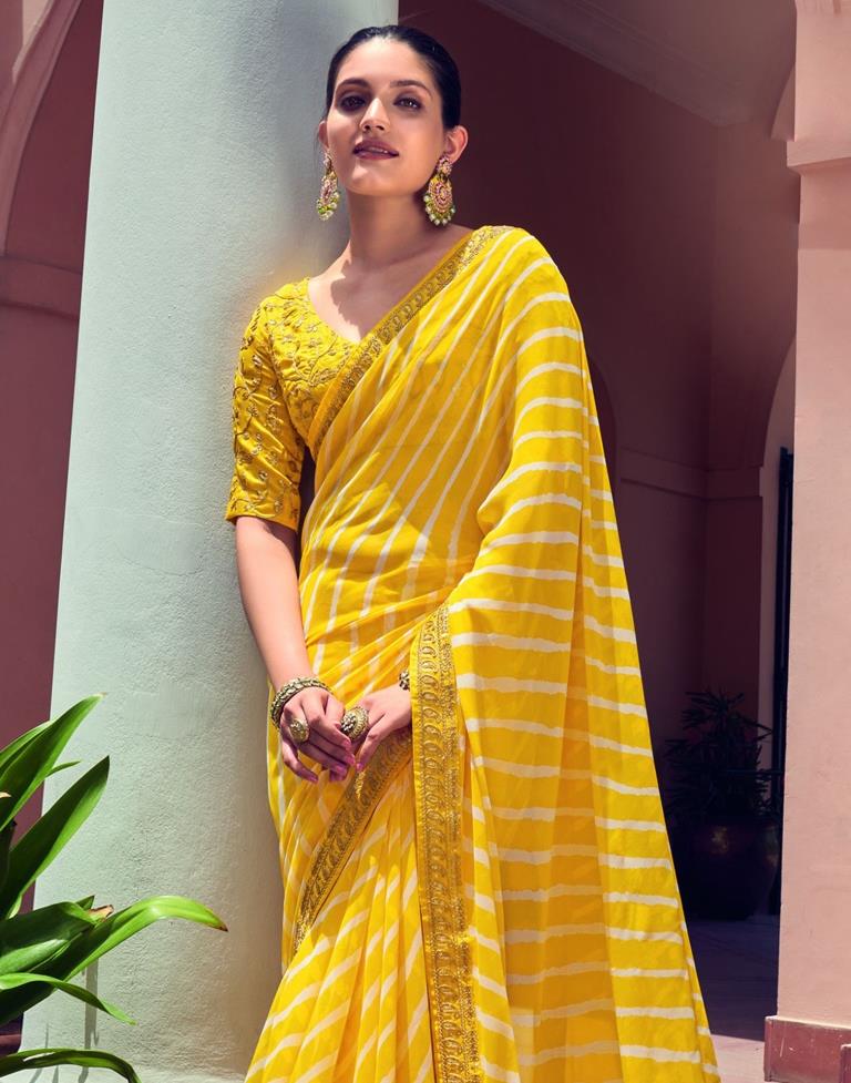 Dandelion Yellow Georgette Saree WITH Embroidery Border