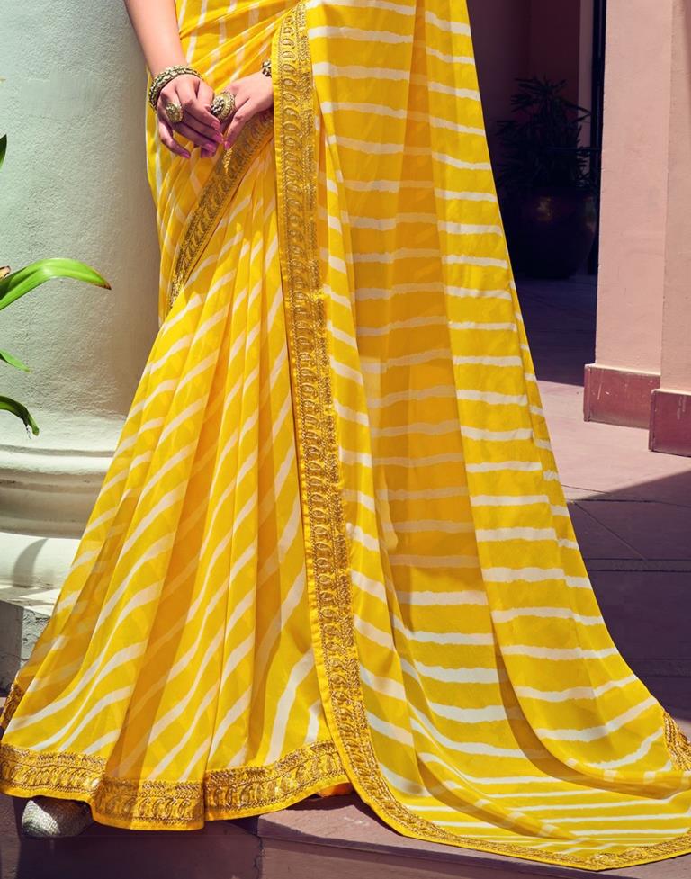 Dandelion Yellow Georgette Saree WITH Embroidery Border