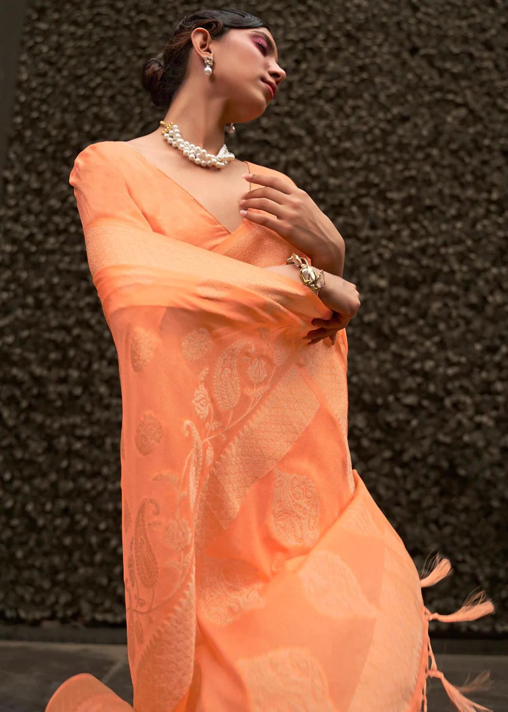 MELON ORANGE Banarasi Silk Saree