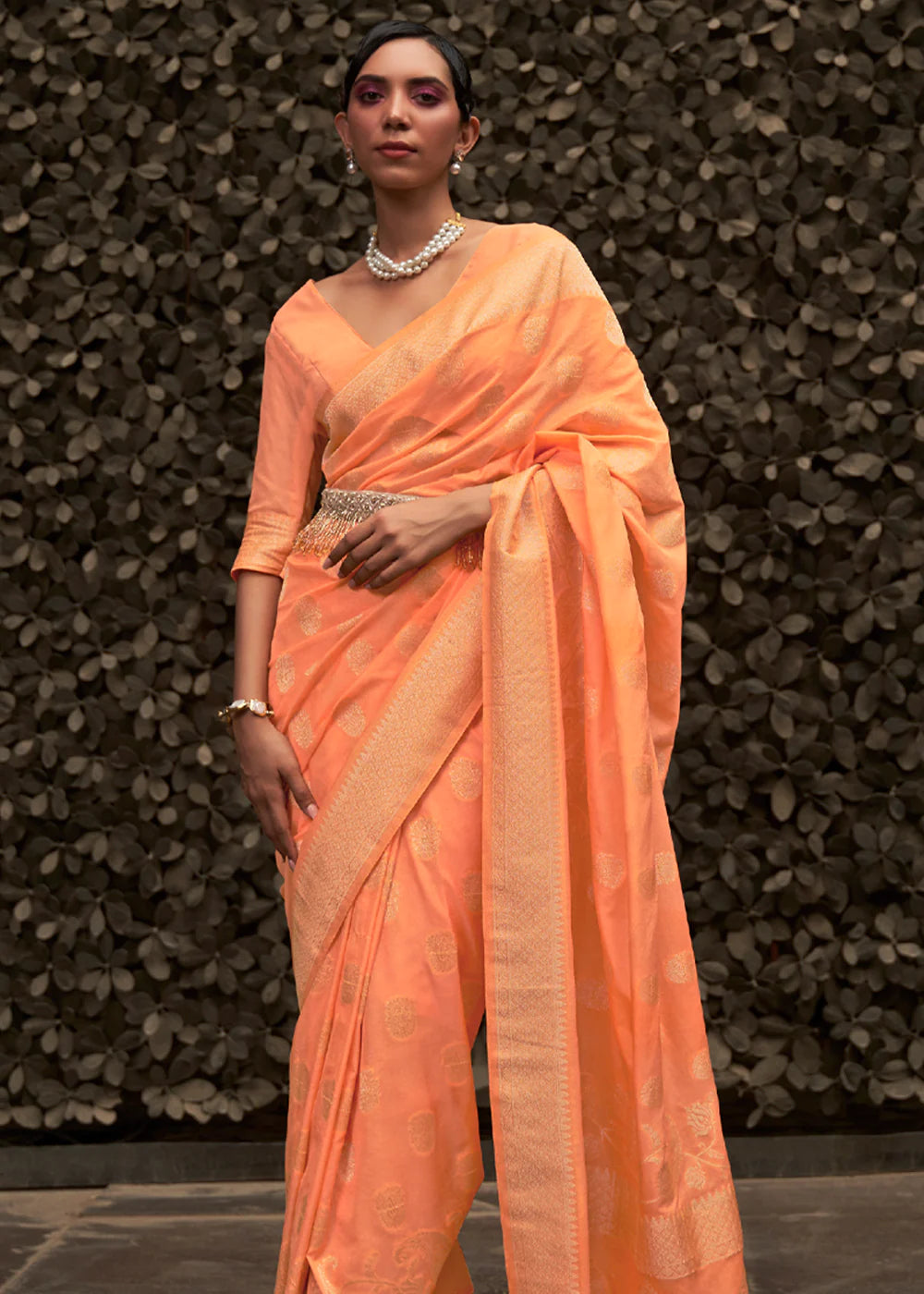 MELON ORANGE Banarasi Silk Saree