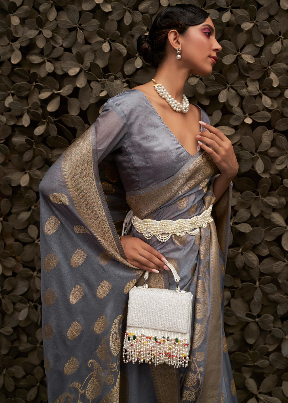 ARGENT GREY Banarasi Silk Saree