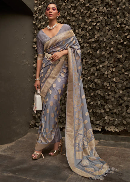 ARGENT GREY Banarasi Silk Saree