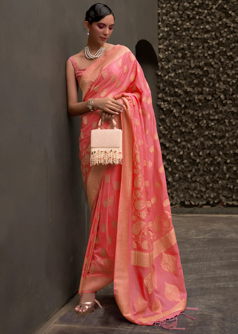 CAROT PINK Banarasi Silk Saree