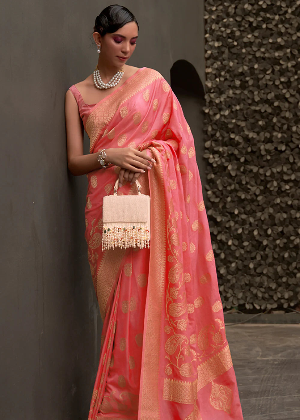 CAROT PINK Banarasi Silk Saree