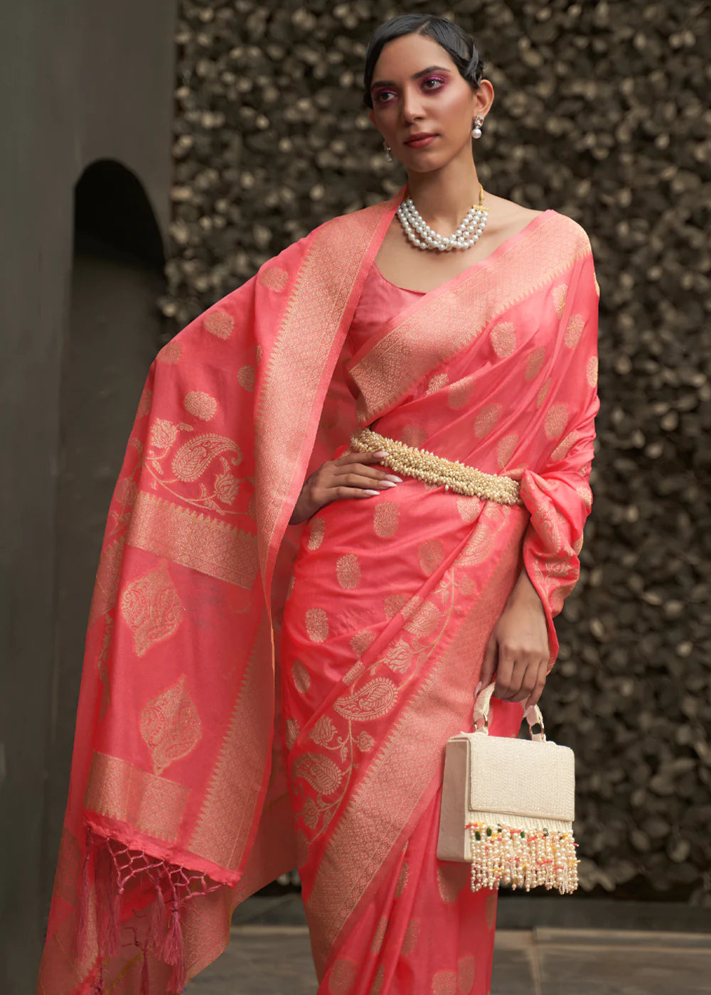 CAROT PINK Banarasi Silk Saree