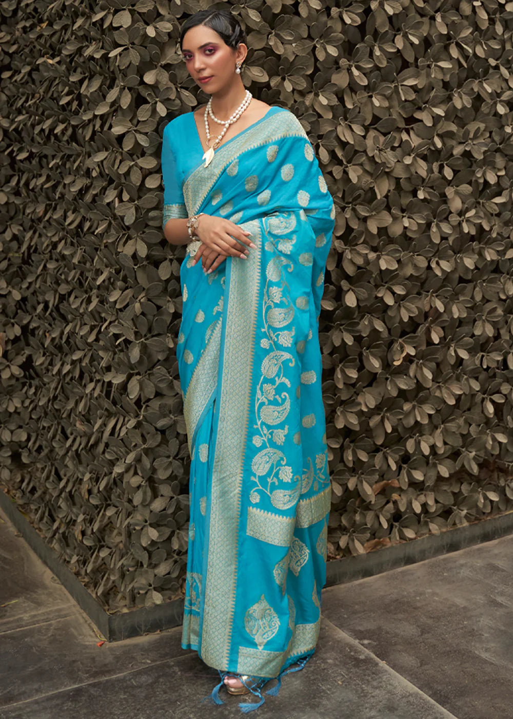 FRENCH BLUE Banarasi Silk Saree