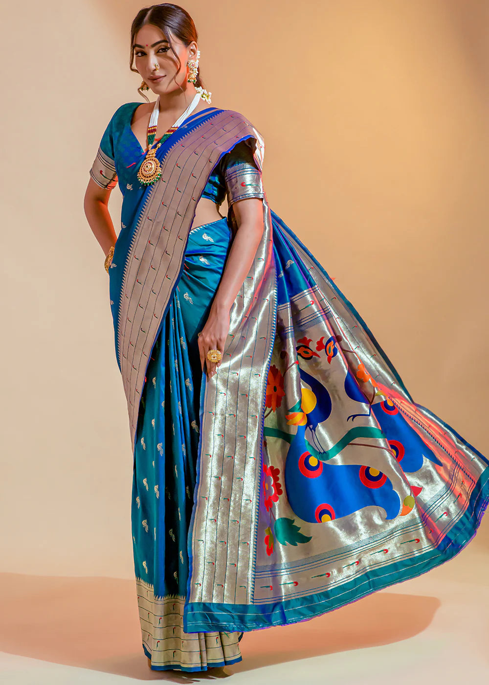 Sky Blue WOWEN Paithani Silk Saree