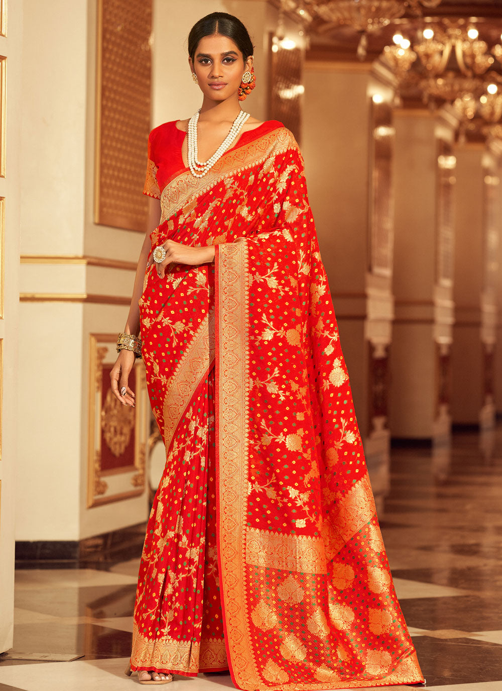 Fabulous Red Color Silk Saree For Wedding Party