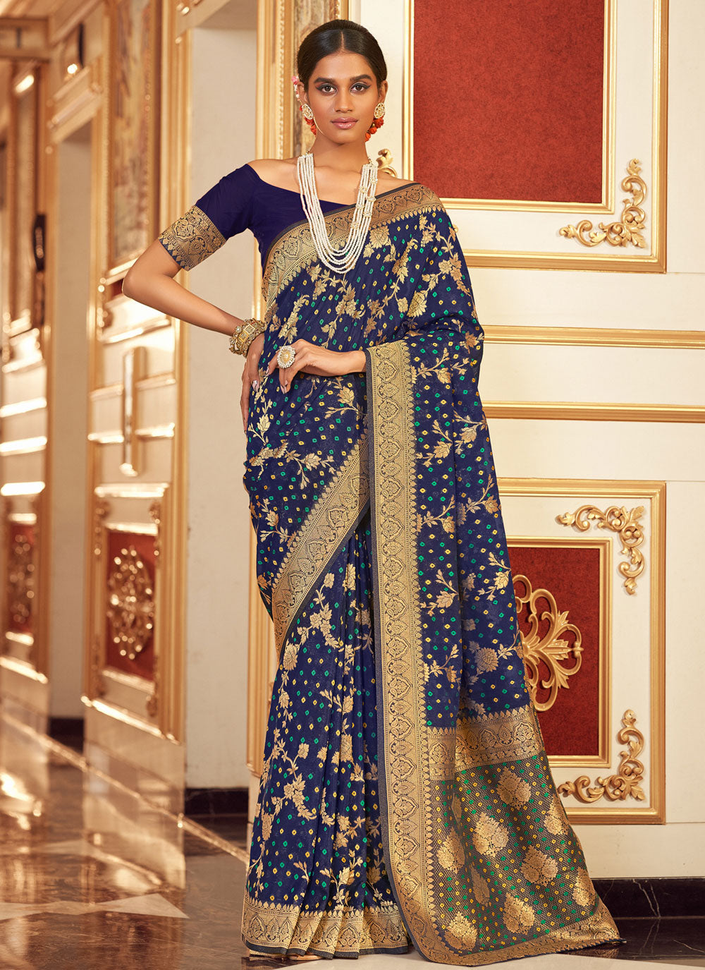 Fab Navy Blue Color Designer Contemporary Style Saree