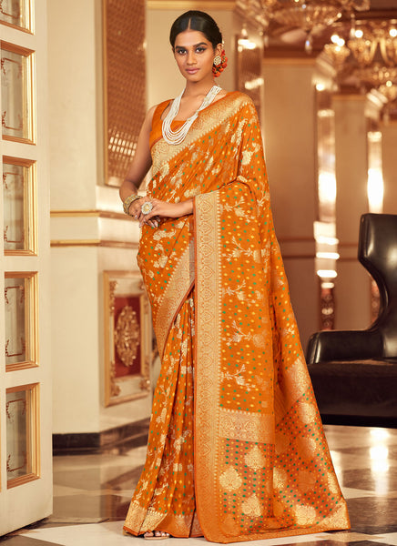 Lovely Orange Color Silk Designer Traditional Saree