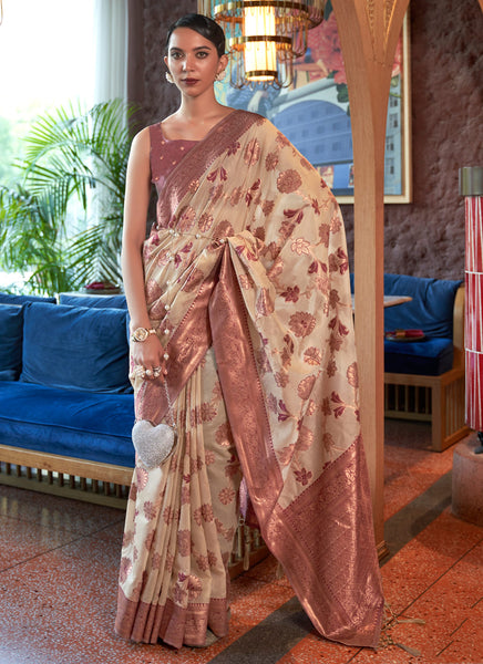 Charming Beige Color Saree For Party Function