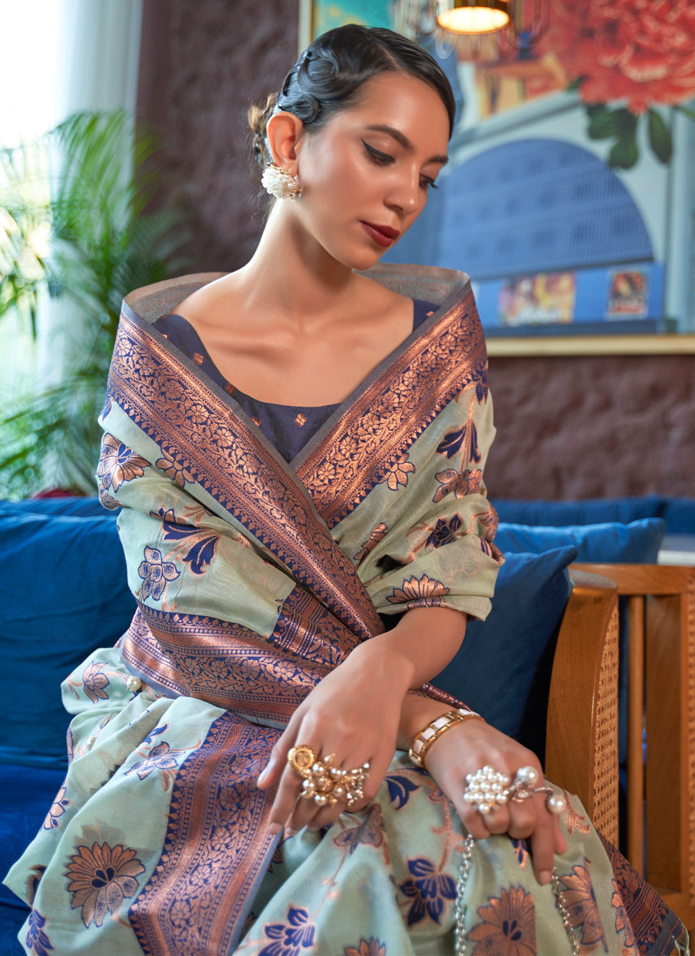Beautiful Turquoise Color Designer Contemporary Style Saree