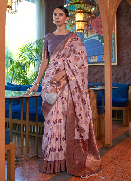 Fancy Pink Color Organza Traditional Designer Saree