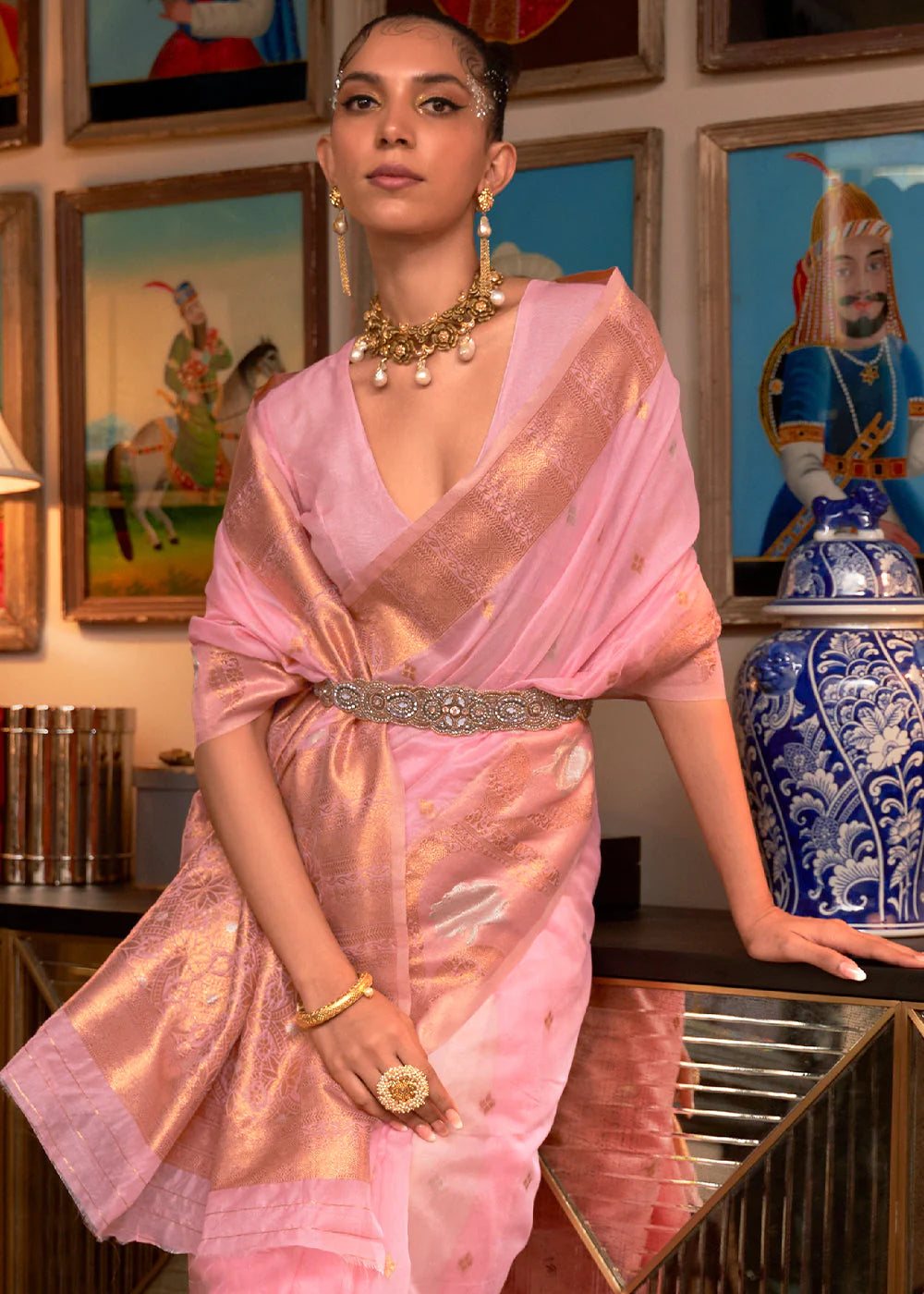 SOFT PINK COPPER ZARI HANDLOOM WOVEN SILK SAREE